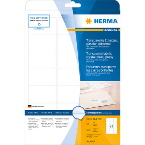 Folienetikett Herma 8017 - A4 63,5 x 38,1 mm transparent permanent glänzend Polyesterfolie für Laser, Kopierer, Farblaserdrucker Pckg/525
