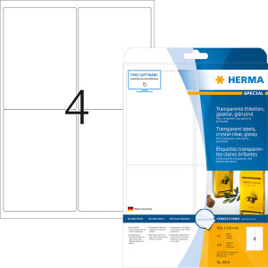 Folienetikett Herma 8019 - A4 99,1 x 139 mm transparent permanent glänzend Polyesterfolie für Laser, Kopierer, Farblaserdrucker Pckg/100