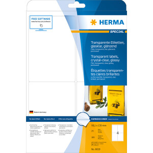 Folienetikett Herma 8019 - A4 99,1 x 139 mm transparent permanent glänzend Polyesterfolie für Laser, Kopierer, Farblaserdrucker Pckg/100