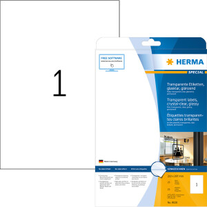 Folienetikett Herma 8020 - A4 210 x 297 mm transparent permanent glänzend Polyesterfolie für Laser, Kopierer, Farblaserdrucker Pckg/25