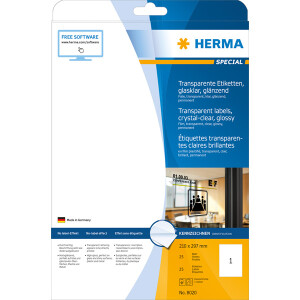Folienetikett Herma 8020 - A4 210 x 297 mm transparent permanent glänzend Polyesterfolie für Laser, Kopierer, Farblaserdrucker Pckg/25
