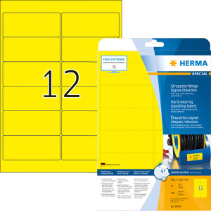 Folienetikett Herma 8029 - A4 99,1 x 42,3 mm gelb extrem stark haftend matt wetterfest Polyesterfolie für Laser, Kopierer, Farblaserdrucker Pckg/300