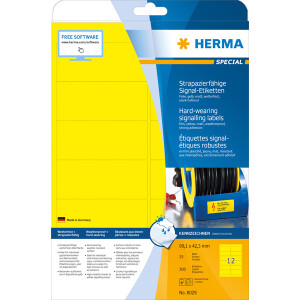Folienetikett Herma 8029 - A4 99,1 x 42,3 mm gelb extrem stark haftend matt wetterfest Polyesterfolie für Laser, Kopierer, Farblaserdrucker Pckg/300