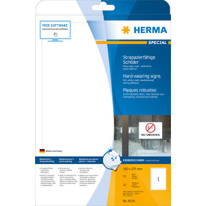 Folienetikett Herma 8334 - A4 190 x 275 mm weiß extrem stark haftend matt wetterfest Polyesterfolie für Laser, Kopierer, Farblaserdrucker Pckg/25