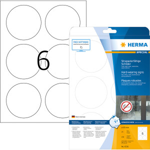 Folienetikett Herma 8336 - A4 Ø 85 mm weiß extrem stark haftend matt wetterfest Polyesterfolie für Laser, Kopierer, Farblaserdrucker Pckg/150