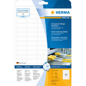Folienetikett Herma 8337 - A4 37 x 13 mm weiß extrem stark haftend matt wetterfest Polyesterfolie für Laser, Kopierer, Farblaserdrucker Pckg/2125