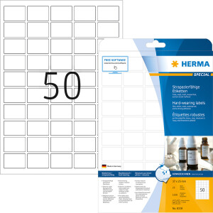 Folienetikett Herma 8338 - A4 37 x 25 mm weiß extrem stark haftend matt wetterfest Polyesterfolie für Laser, Kopierer, Farblaserdrucker Pckg/1250