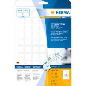 Folienetikett Herma 8339 - A4 24 x 24 mm weiß extrem stark haftend matt wetterfest Polyesterfolie für Laser, Kopierer, Farblaserdrucker Pckg/1750