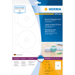 CD Etikett Herma 8619 - A4 Mini Ø 78 mm weiß...