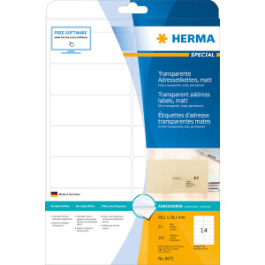 Folienetikett Herma 8671 - A4 99,1 x 38,1 mm transparent permanent matt wetterfest Polyesterfolie für Laser, Kopierer, Farblaserdrucker Pckg/350
