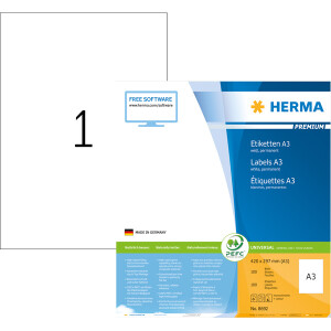 Universaletikett Herma 8692 - A3 297 x 420 mm weiß permanent FSC Papier für alle Druckertypen Pckg/100