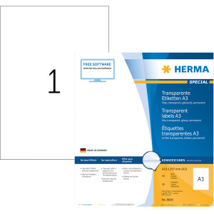 Folienetikett Herma 8694 - A3 297 x 420 mm transparent permanent matt wetterfest Polyesterfolie für Laser, Kopierer, Farblaserdrucker Pckg/50