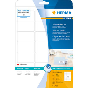Inkjetetikett Herma 8838 - A4 63,5 x 38,1 mm weiß permanent Papier für Inkjetdrucker Pckg/525