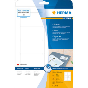 Inkjetetikett Herma 8840 - A4 83,8 x 50,8 mm weiß permanent Papier für Inkjetdrucker Pckg/250