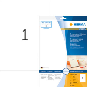 Folienetikett Herma 8964 - A4 210 x 297 mm transparent permanent glänzend Polyesterfolie für Inkjetdrucker Pckg/10