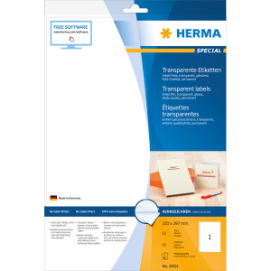 Folienetikett Herma 8964 - A4 210 x 297 mm transparent permanent glänzend Polyesterfolie für Inkjetdrucker Pckg/10