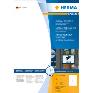 Folienetikett Herma 9501 - A4 210 x 297 mm weiß permanent matt wetterfest Polyesterfolie für Laser, Kopierer, Farblaserdrucker Pckg/50