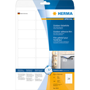 Folienetikett Herma 9532 - A4 63,5 x 33,9 mm weiß permanent matt wetterfest Polyesterfolie für Laser, Kopierer, Farblaserdrucker Pckg/240