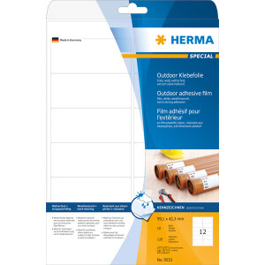 Folienetikett Herma 9533 - A4 99,1 x 42,3 mm weiß permanent matt wetterfest Polyesterfolie für Laser, Kopierer, Farblaserdrucker Pckg/120