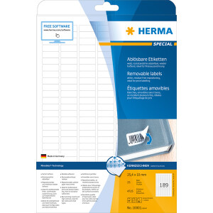 Haftetikett Herma 10001 - auf Bogen 25,4 x 10 mm weiß ablösbar Papier für Handbeschriftung Pckg/4725