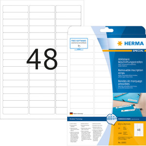 Haftetikett Herma 10005 - auf Bogen 63,5 x 16,9 mm weiß ablösbar Papier für alle Druckertypen Pckg/1200