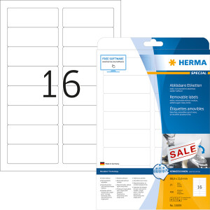 Haftetikett Herma 10009 - auf Bogen 88,9 x 33,8 mm weiß ablösbar Papier für alle Druckertypen Pckg/400