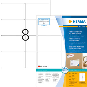 Haftetikett Herma 10312 - auf Bogen 99,1 x 67,7 mm weiß ablösbar Papier für alle Druckertypen Pckg/800