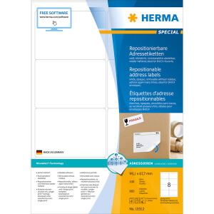 Haftetikett Herma 10312 - auf Bogen 99,1 x 67,7 mm weiß ablösbar Papier für alle Druckertypen Pckg/800