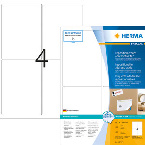 Haftetikett Herma 10313 - auf Bogen 99,1 x 139 mm weiß ablösbar Papier für alle Druckertypen Pckg/400