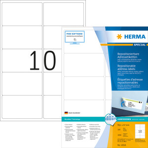 Haftetikett Herma 10316 - auf Bogen 99,1 x 57 mm weiß ablösbar Papier für alle Druckertypen Pckg/1000