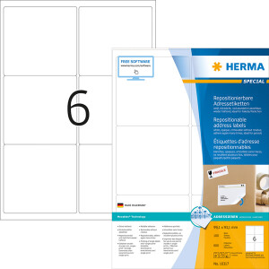Haftetikett Herma 10317 - auf Bogen 99,1 x 93,1 mm weiß ablösbar Papier für alle Druckertypen Pckg/600