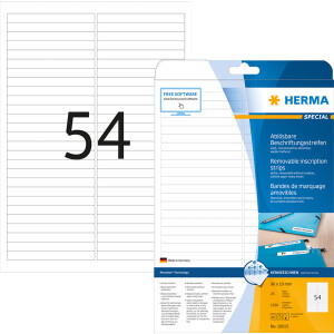Haftetikett Herma 10015 - auf Bogen 96 x 10 mm weiß ablösbar Papier für alle Druckertypen Pckg/1350
