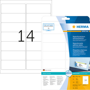 Haftetikett Herma 10016 - auf Bogen 99,1 x 38,1 mm weiß ablösbar Papier für alle Druckertypen Pckg/350