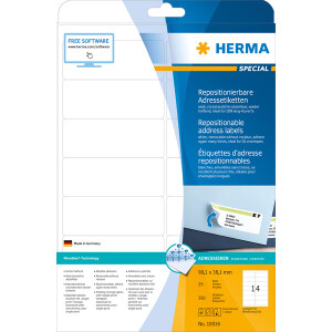Haftetikett Herma 10016 - auf Bogen 99,1 x 38,1 mm weiß ablösbar Papier für alle Druckertypen Pckg/350