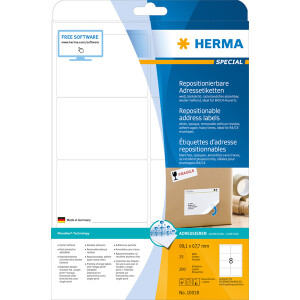 Haftetikett Herma 10018 - auf Bogen 99,1 x 67,7 mm weiß ablösbar Papier für alle Druckertypen Pckg/200