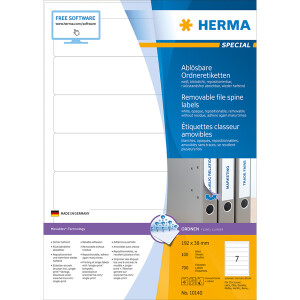 Ordnerrückenschild Herma 10140 - 38 x 19 mm weiß schmal / kurz ablösbar für alle Druckertypen Pckg/700