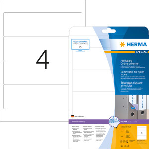 Ordnerrückenschild Herma 10160 - 59 x 192 mm weiß breit / kurz ablösbar für alle Druckertypen Pckg/100