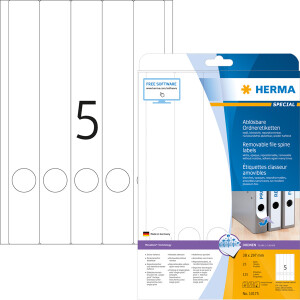 Ordnerrückenschild Herma 10175 - 38 x 297 mm weiß schmal / lang ablösbar für alle Druckertypen Pckg/125