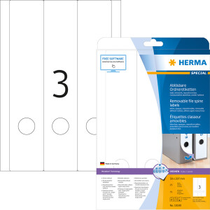 Ordnerrückenschild Herma 10180 - 59 x 297 mm weiß breit / lang ablösbar für alle Druckertypen Pckg/75