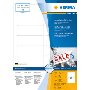Haftetikett Herma 10303 - auf Bogen 88,9 x 33,8 mm weiß ablösbar Papier für alle Druckertypen Pckg/1600
