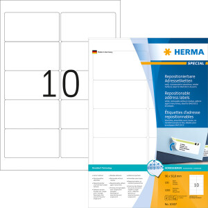 Haftetikett Herma 10307 - auf Bogen 96 x 50,8 mm weiß ablösbar Papier für alle Druckertypen Pckg/1000