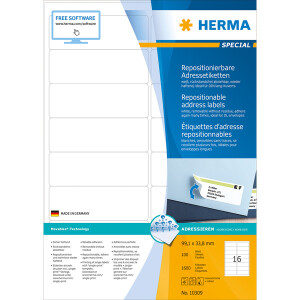 Haftetikett Herma 10309 - auf Bogen 99,1 x 33,8 mm weiß ablösbar Papier für alle Druckertypen Pckg/1600
