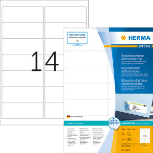 Haftetikett Herma 10310 - auf Bogen 99,1 x 38,1 mm weiß ablösbar Papier für alle Druckertypen Pckg/1400