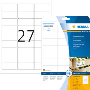 Universaletikett Herma 10903 - A4 63,5 x 29,6 mm weiß extrem haftend FSC Papier für alle Druckertypen Pckg/675