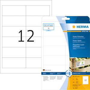 Universaletikett Herma 10907 - A4 97 x 42,3 mm weiß extrem haftend FSC Papier für alle Druckertypen Pckg/300