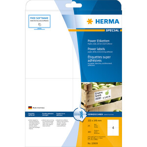 Universaletikett Herma 10909 - A4 105 x 148 mm weiß extrem haftend FSC Papier für alle Druckertypen Pckg/100