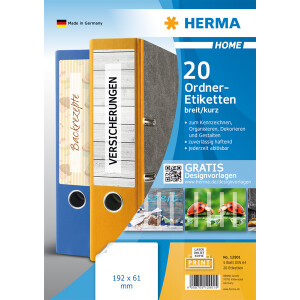 Ordnerrückenschild Herma 12901 - 61 x 192 mm weiß breit / kurz ablösbar für alle Druckertypen Pckg/20