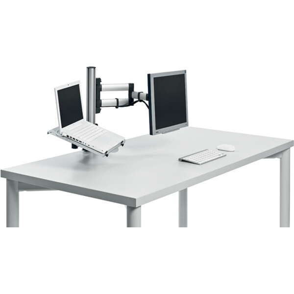 Mehrplatzsystem Set Novus-MPS Business 220+0070+000 - silber Monitorhalterung und Laptophalterung Säule mit Tischklemme