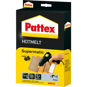 Hei&szlig;klebepistole Pattex Supermatic 9H PXP06 - schwarz bis zu 190&deg;C Set inkl. 2 Sticks