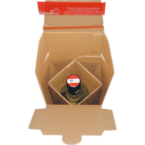 Flaschenversandkarton Mayer Kuvert ColomPac 30017890 - f&uuml;r 1 Flasche 74 x 75 x 305 mm braun mit Selbstklebeverschlu&szlig; FSC-Wellpappe